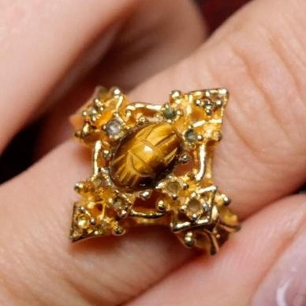 Carved Tiger Eye Gold-plated statement ring